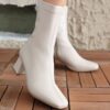 Beige Square Toe Ankle Boots for Women AL-213