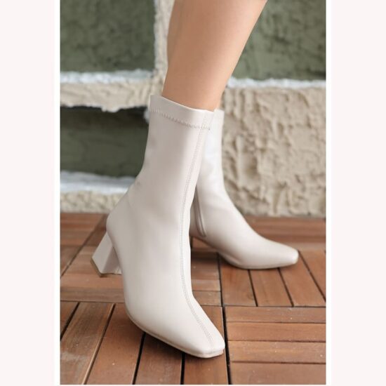 Beige Square Toe Ankle Boots for Women AL-213