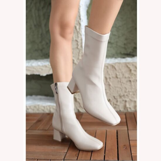 Beige Square Toe Ankle Boots for Women AL-213