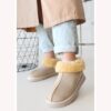 Beige Winter Fur Boots for Women Low Heel AL-219