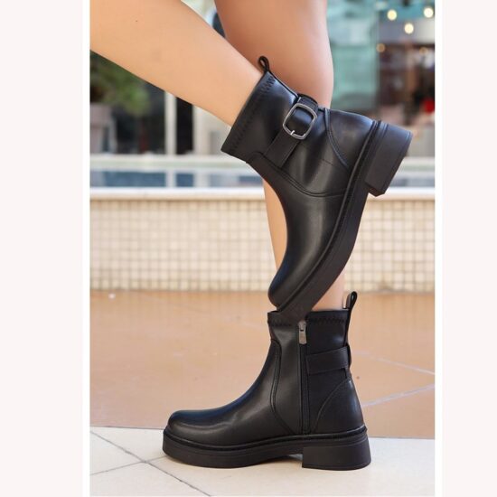 Black Ankle Boots with Buckles for Women AL-212