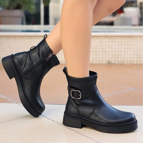 Black Ankle Boots with Buckles for Women AL-212