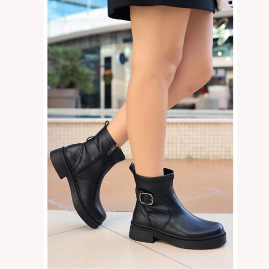 Black Ankle Boots with Buckles for Women AL-212