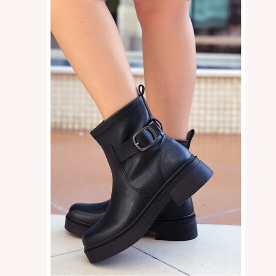 Black Ankle Boots with Buckles for Women AL-212