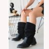 Black Block Heel Slouchy Boots for Women AL-208