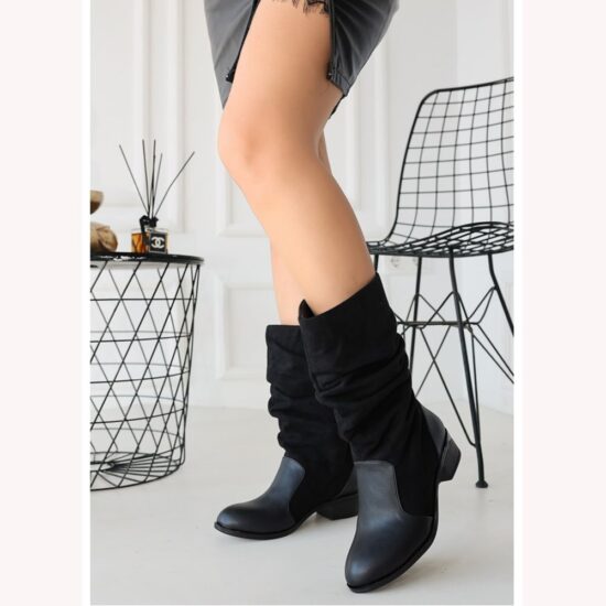 Black Block Heel Slouchy Boots for Women AL-208