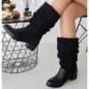 Black Block Heel Slouchy Boots for Women AL-208