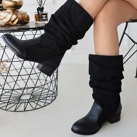 Black Block Heel Slouchy Boots for Women AL-208