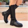 Black Buckle Boots for Women Wide Calf AL-204