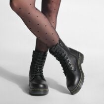 Black Lace up Boots for Women Knee High HS-01