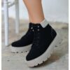 Black Lace up Boots for Women Low Heel AL-201