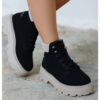 Black Lace up Boots for Women Low Heel AL-201