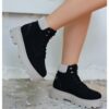 Black Lace up Boots for Women Low Heel AL-201