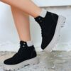 Black Lace up Boots for Women Low Heel AL-201