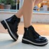 Black Orthopedic Lace up Boots for Women Knee High AL-206