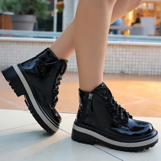 Black Orthopedic Lace up Boots for Women Knee High AL-206