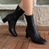 Black Square Toe Ankle Boots for Women AL-213