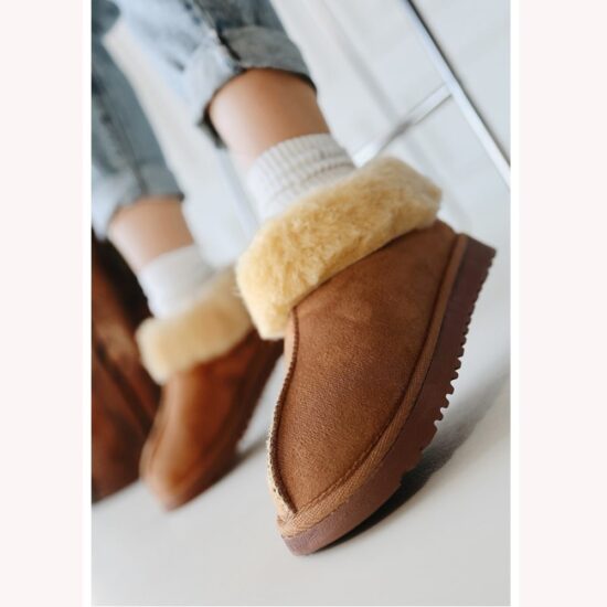 Brown Winter Fur Boots for Women Low Heel AL-219