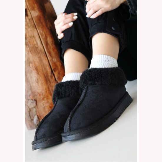 Black Winter Fur Boots for Women Low Heel AL-219