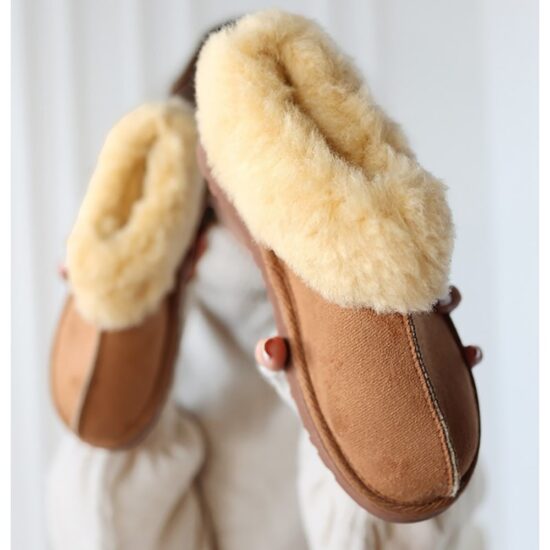 Brown Winter Fur Boots for Women Low Heel AL-219