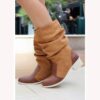 Brown Block Heel Slouchy Boots for Women AL-208