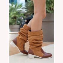 Brown Block Heel Slouchy Boots for Women AL-208