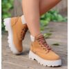 Brown Lace up Boots for Women Low Heel AL-201