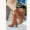 Brown Low Heel Boots with Fringes for Women AL-205