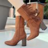 Brown Low Heel Boots with Fringes for Women AL-205