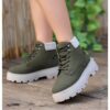 Green Lace up Boots for Women Low Heel AL-201