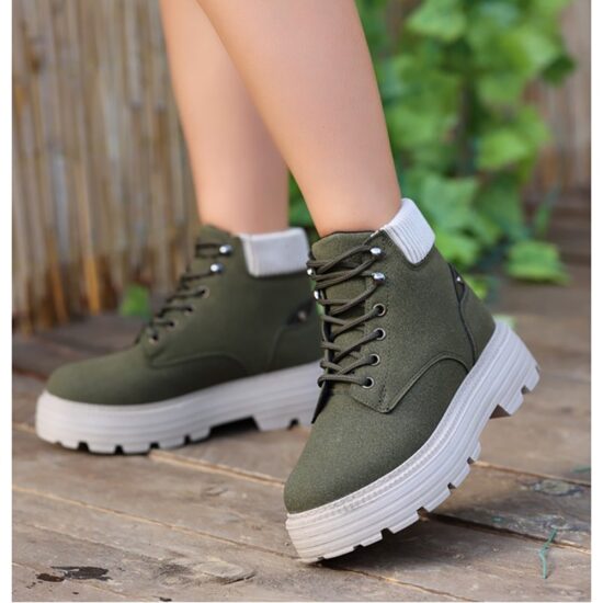 Green Lace up Boots for Women Low Heel AL-201