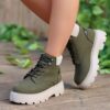 Green Lace up Boots for Women Low Heel AL-201