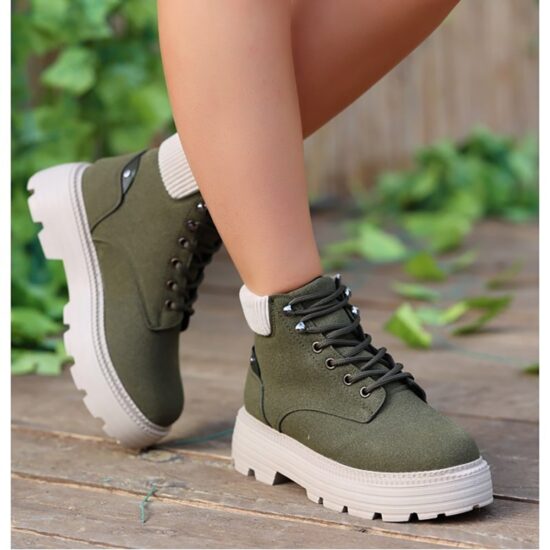 Green Lace up Boots for Women Low Heel AL-201