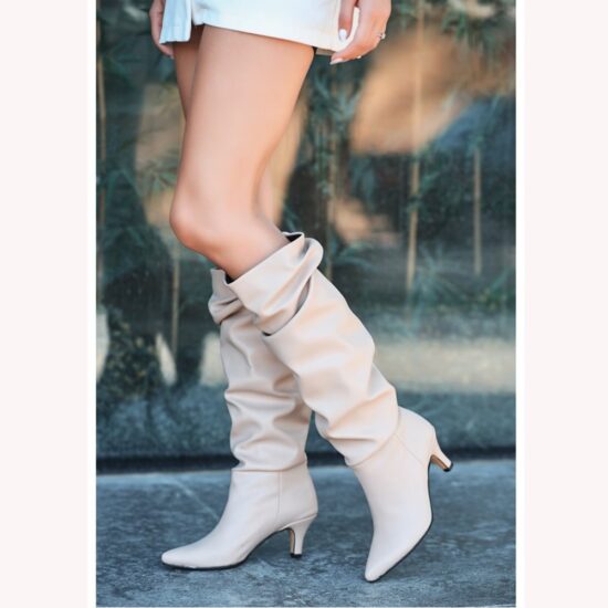 Nude Kitten Heel Knee High Boots AL-203