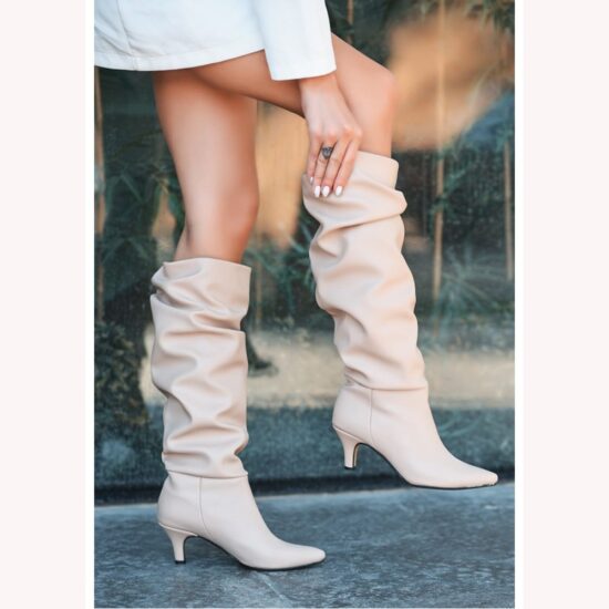 Nude Kitten Heel Knee High Boots AL-203