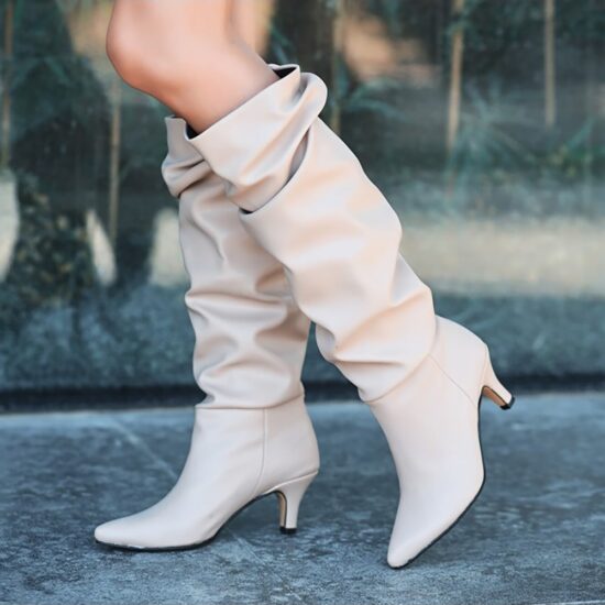 Nude Kitten Heel Knee High Boots AL-203