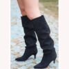 Suede Kitten Heel Knee High Boots AL-203