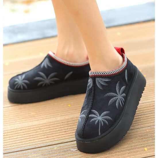 Black Low Heels Furry Boots for Women AL-200