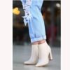 Cream Thick Heel Boots for Women High Heel AL-221