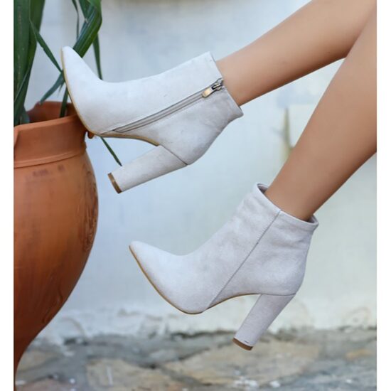 Beige Thick Heel Boots for Women High Heel AL-221