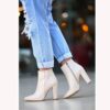 Cream Thick Heel Boots for Women High Heel AL-221