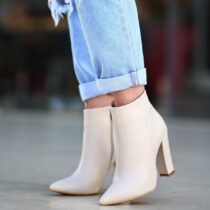 Cream Thick Heel Boots for Women High Heel AL-221