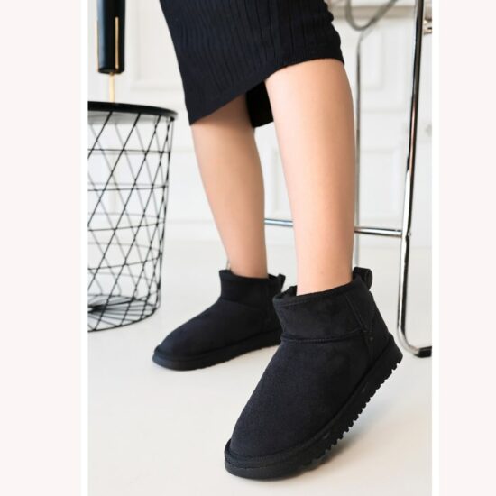 Black Fur Winter Boots for Women Low Heel AL-220