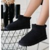 Black Fur Winter Boots for Women Low Heel AL-220