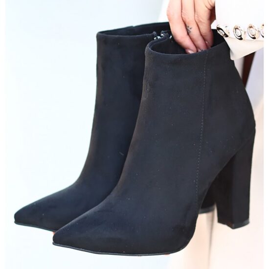 Black Suede Thick Heel Boots for Women AL-221