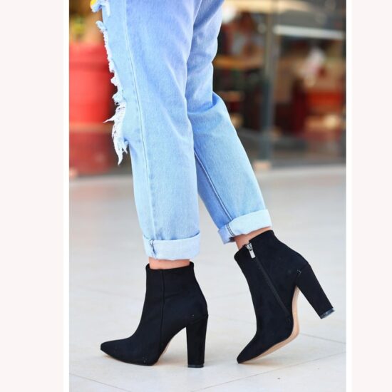 Black Suede Thick Heel Boots for Women AL-221