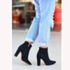 Black Suede Thick Heel Boots for Women AL-221