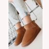 Brown Fur Winter Boots for Women Low Heel AL-220