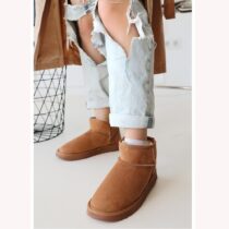 Brown Fur Winter Boots for Women Low Heel AL-220