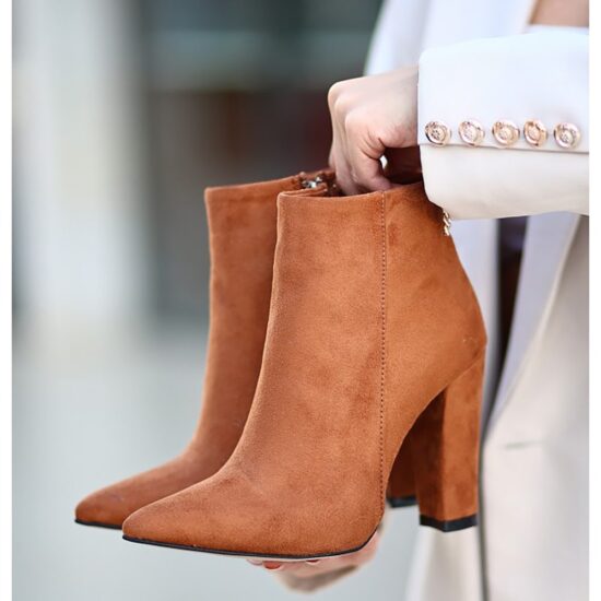 Tan Thick Heel Boots for Women High Heel AL-221